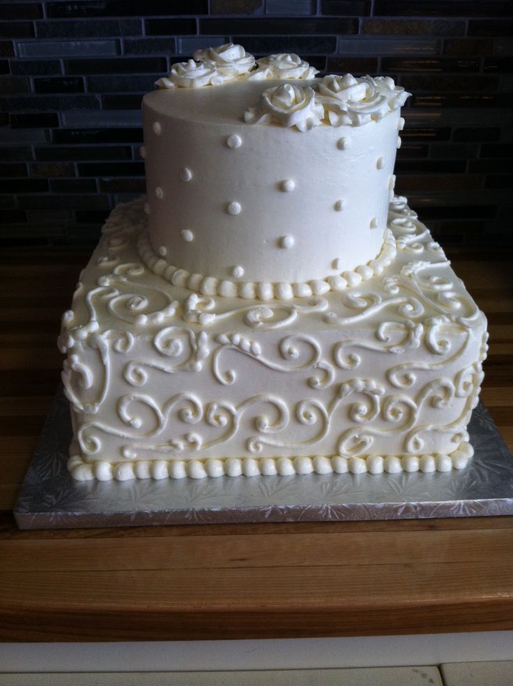 Two Tier Square and Round Wedding Cake