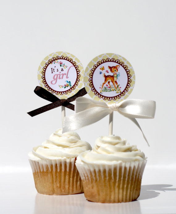 Vintage Baby Shower Cupcake Toppers