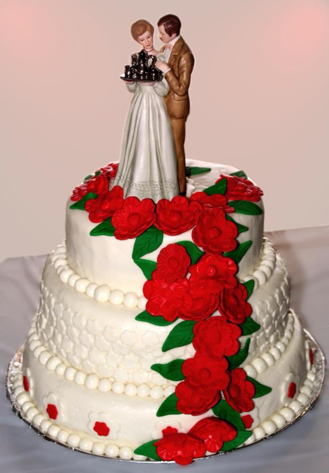 White Cake with Red Flowers