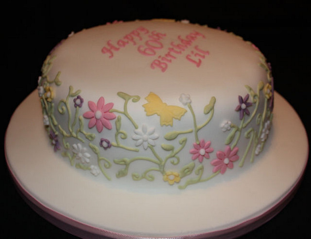 60th Birthday Cake with Flowers and Butterflies