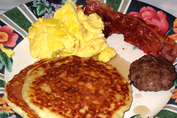 Bacon Eggs Pancakes and Sausage