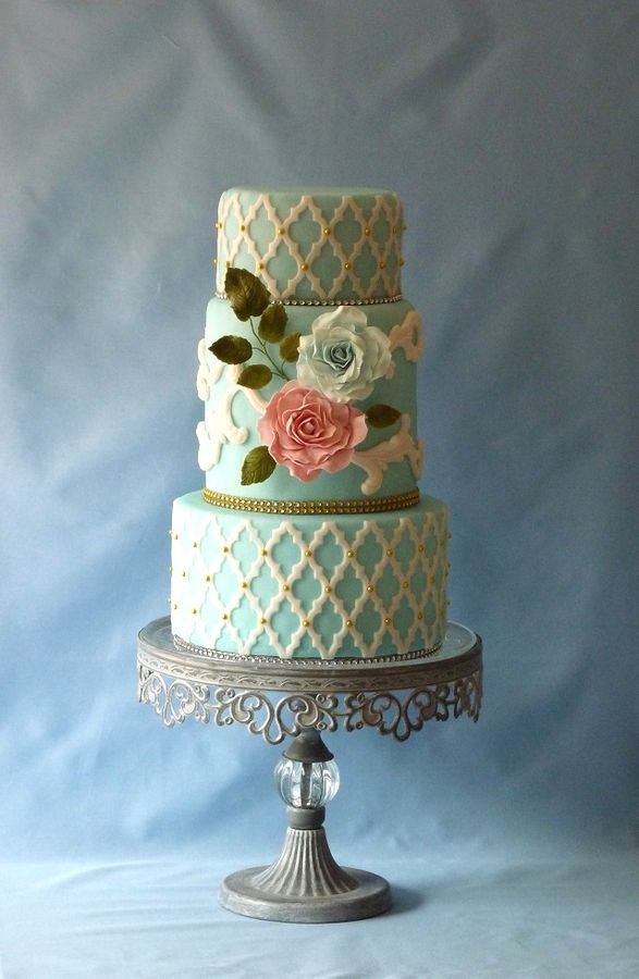 Blue Wedding Cake with Roses