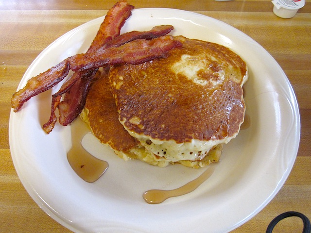 Breakfast Pancake Eggs and Bacon