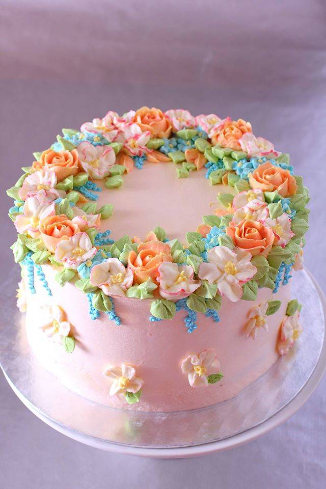 Cake with Buttercream Spring Flowers