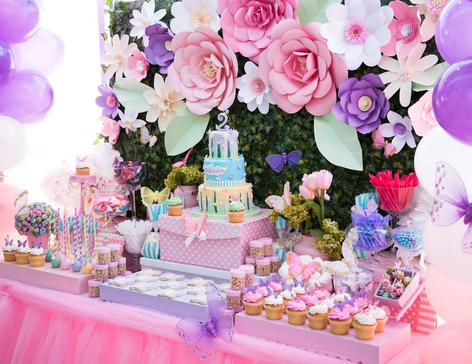 Flower and Butterfly Birthday Party Decorations Ideas