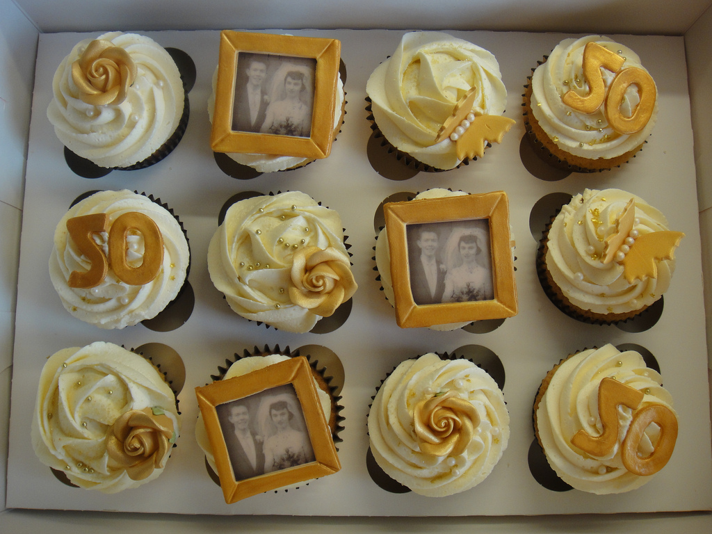 Gold Wedding Anniversary Cupcakes