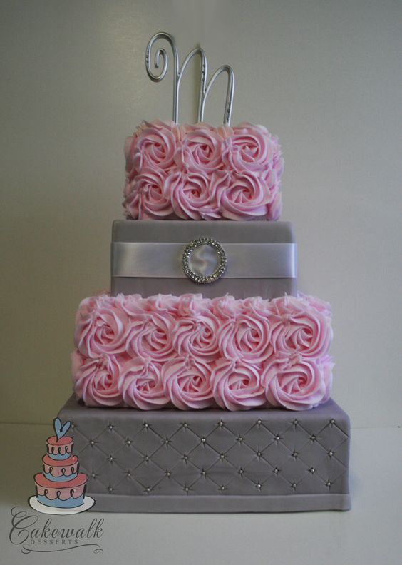 Grey and Pink Square Wedding Cakes