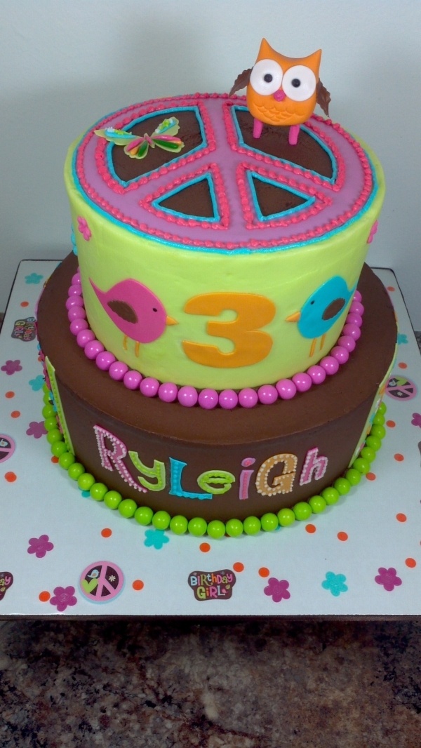 Hippie Chick Owl Birthday Cake