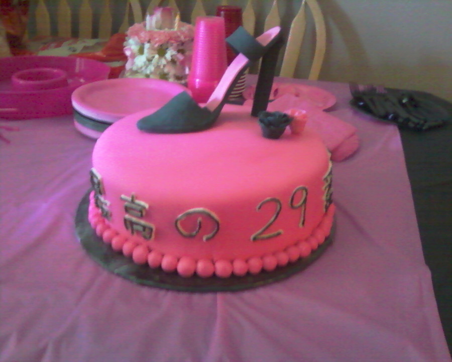 Hot Pink and Black Birthday Cake