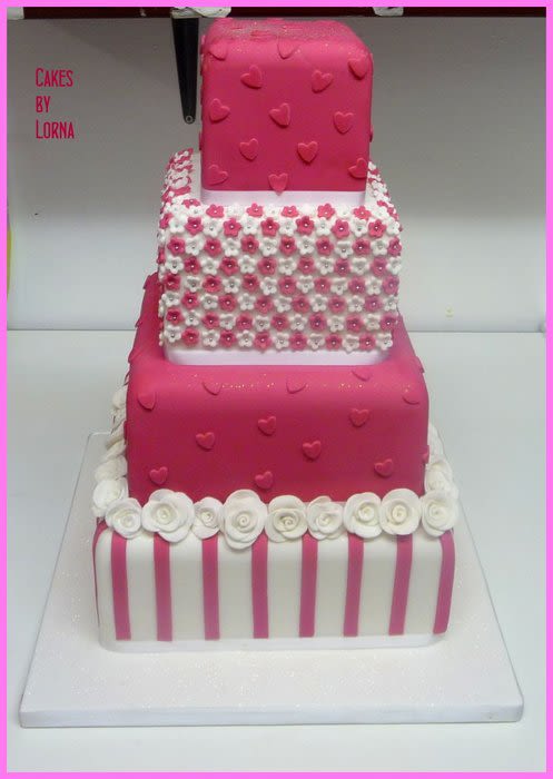 Hot Pink and White Wedding Cake