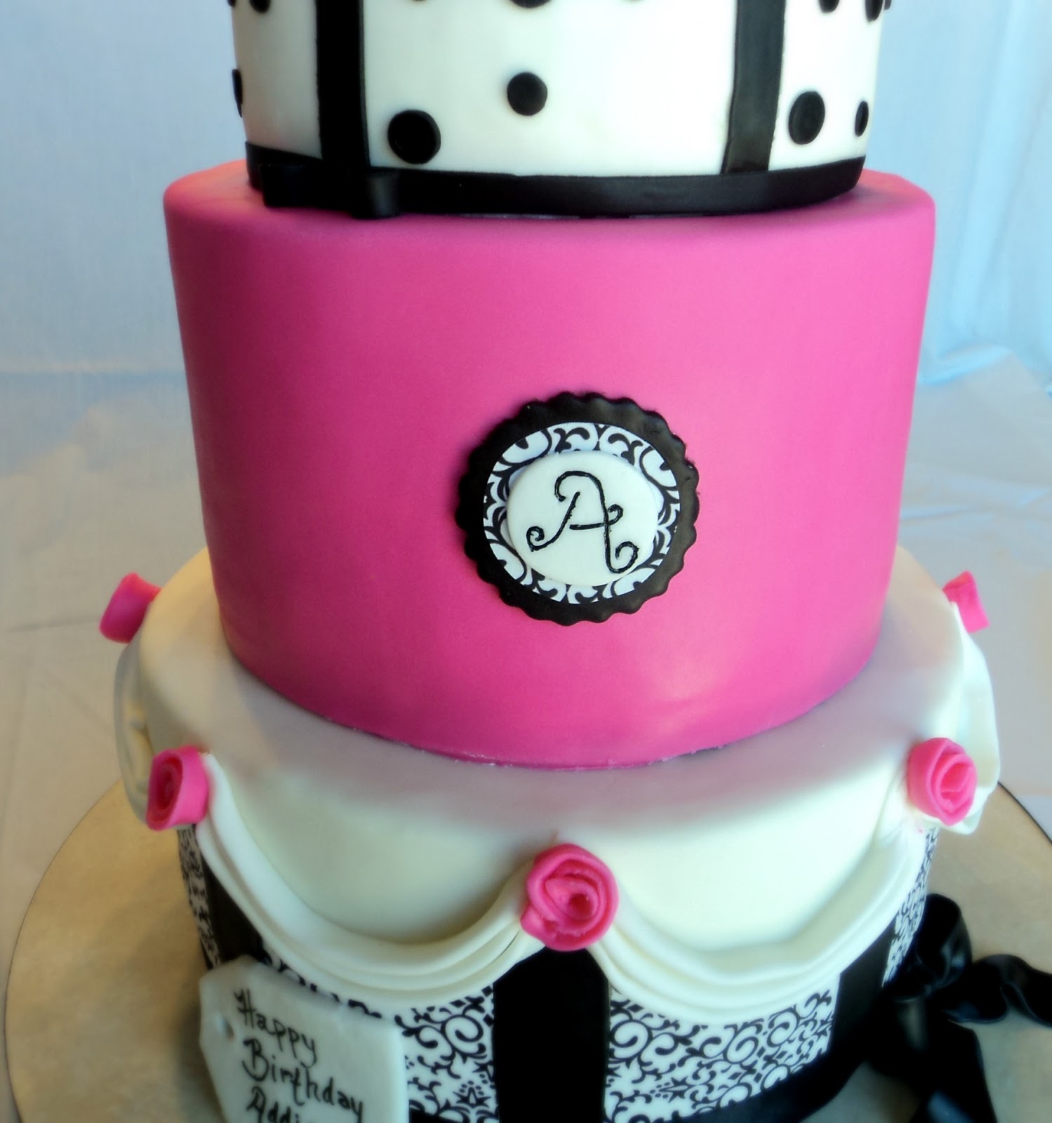 Hot Pink Black and White Birthday Cake