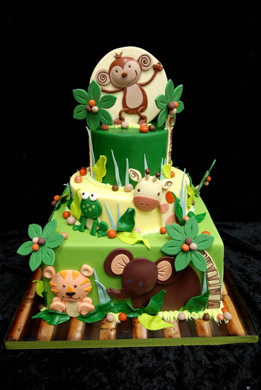 Jungle Animal Themed Baby Shower Cake