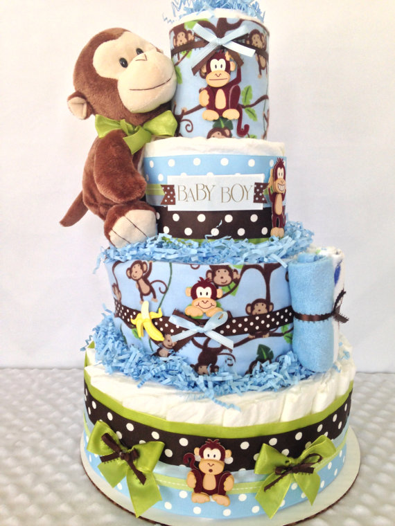 12 Photos of Monkey Diaper Cakes For Baby Showers By Thom