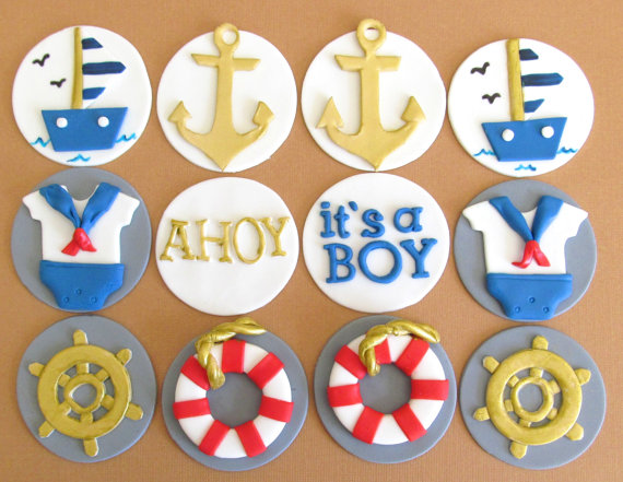 Nautical Baby Shower Cupcake Toppers