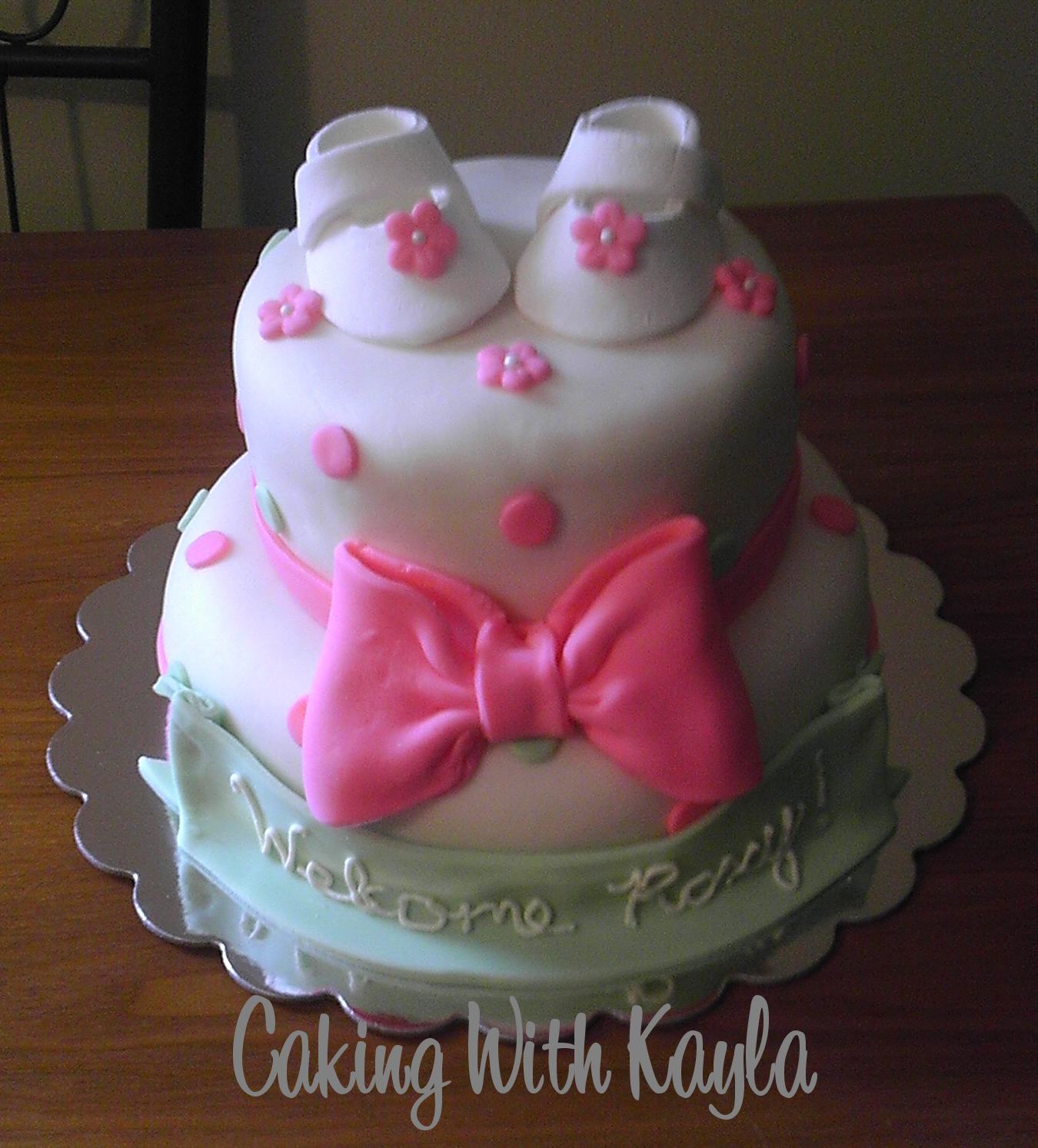 Pink and Green Baby Shower Cake