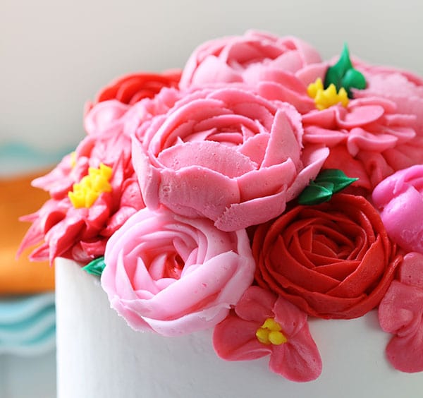 Pink Cake with Buttercream Flowers