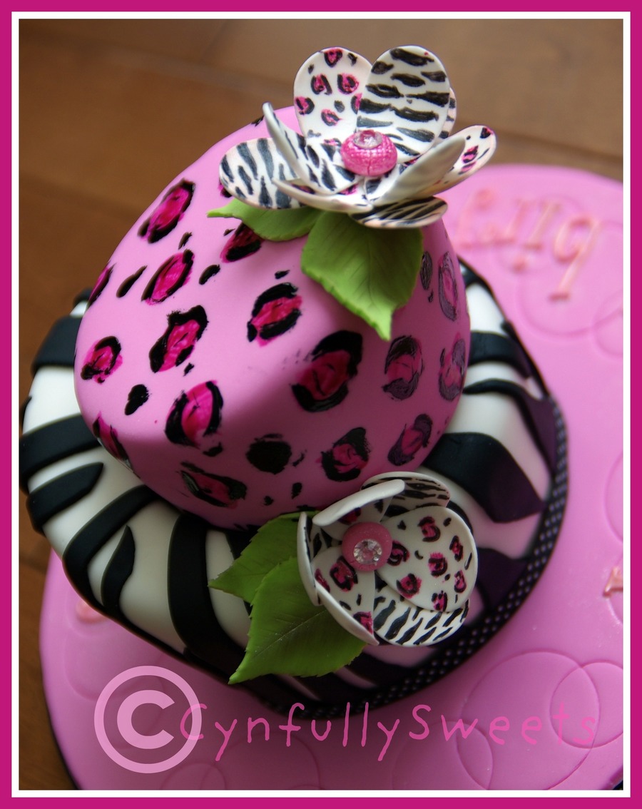 Pink Cheetah Print Birthday Cake