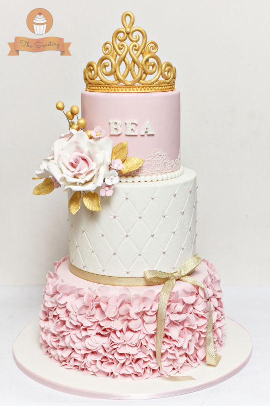 Princess Birthday Cake Pink and White