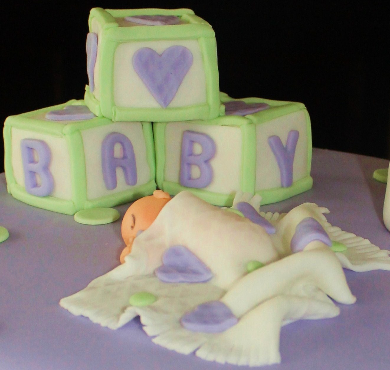 Purple and Green Baby Shower Cake