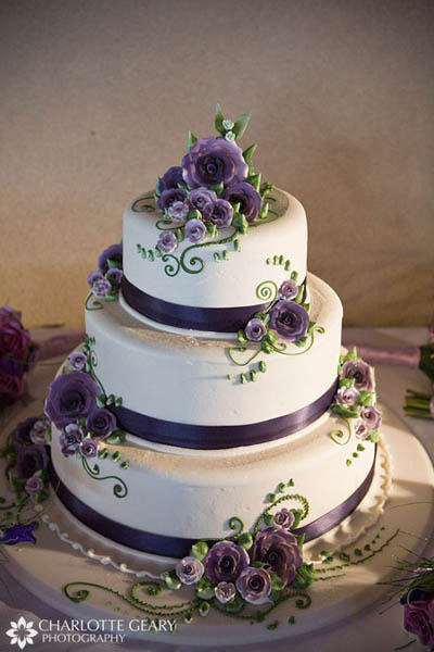 Purple Green and White Wedding Cake