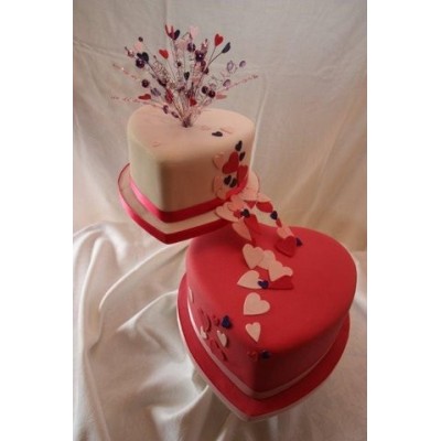 Red and White Heart Shaped Wedding Cake