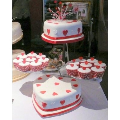 Red and White Heart Shaped Wedding Cake