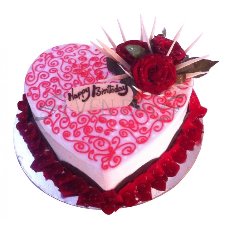 Red Roses with Heart Shape Cake