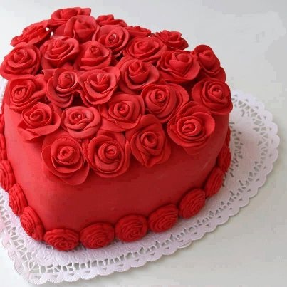 Rose with Heart Shaped Valentine's Cake