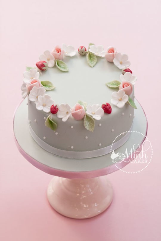 Round Birthday Cake with Flowers