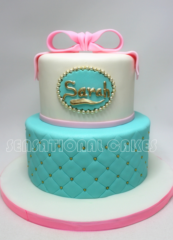 Teal and Pink Birthday Cake