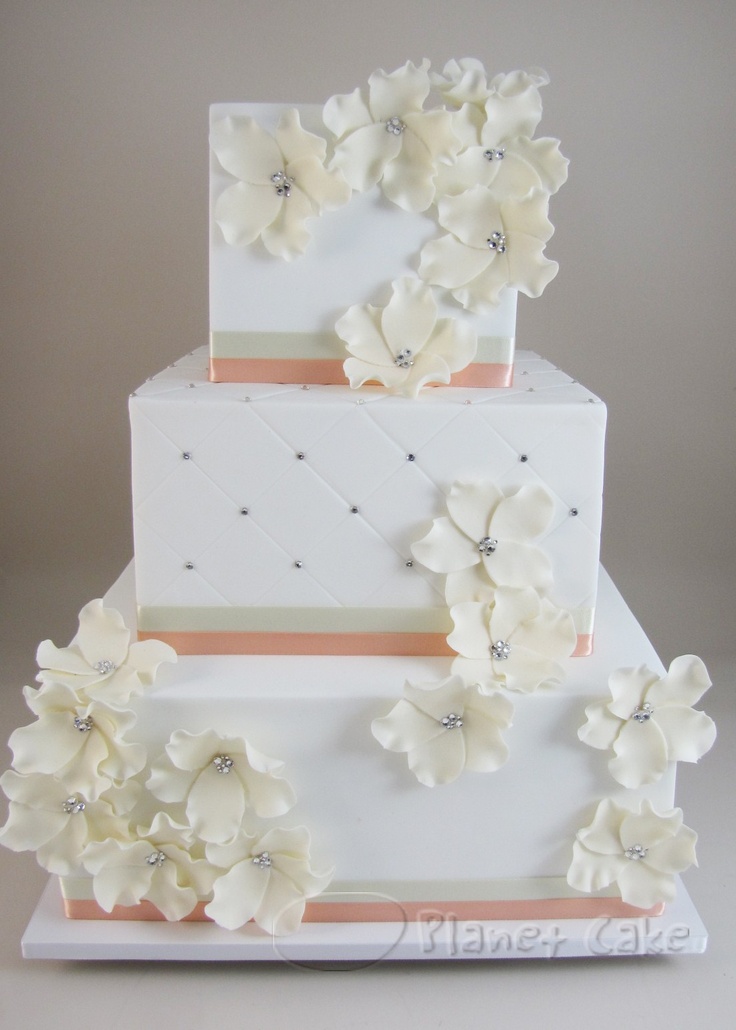 Three Tier Square Wedding Cakes with Flowers