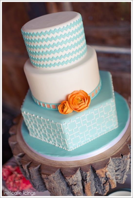 Turquoise and Orange Wedding Cake