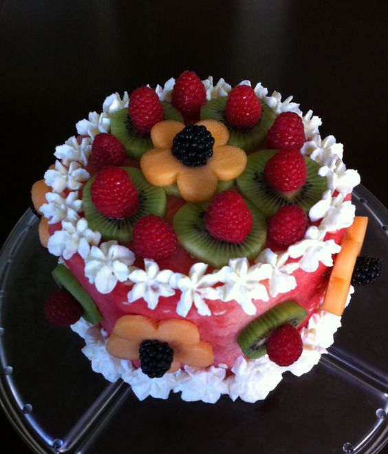 Watermelon Fruit Cake with Whipped Cream