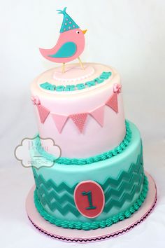 White and Teal Chevron Birthday Cakes