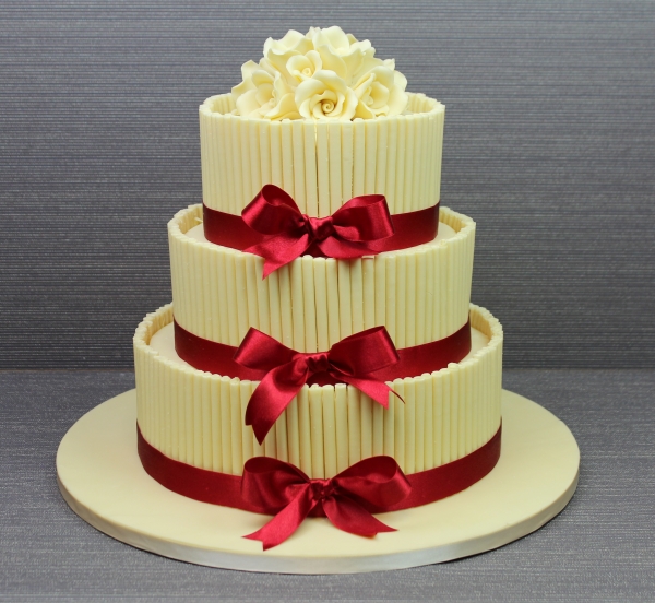 White Wedding Cake with Chocolate Curls