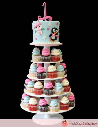 Winter 1st Birthday Cupcake Tower