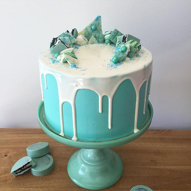 Aqua and White Birthday Cake