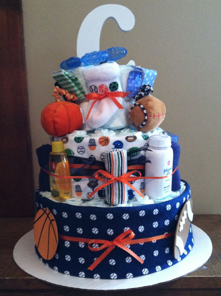 Baby Boy Sports-Themed Diaper Cake