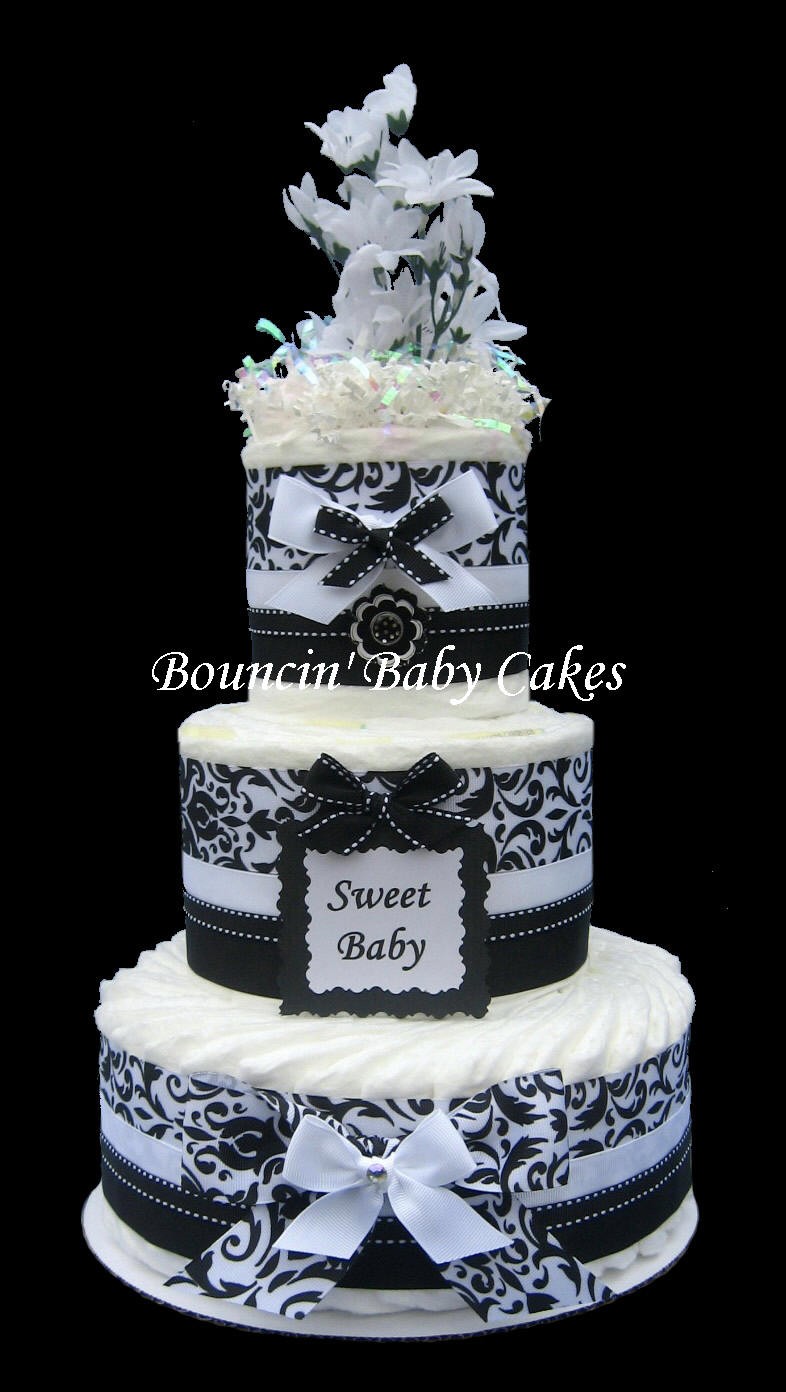 Black and White Baby Shower Cake