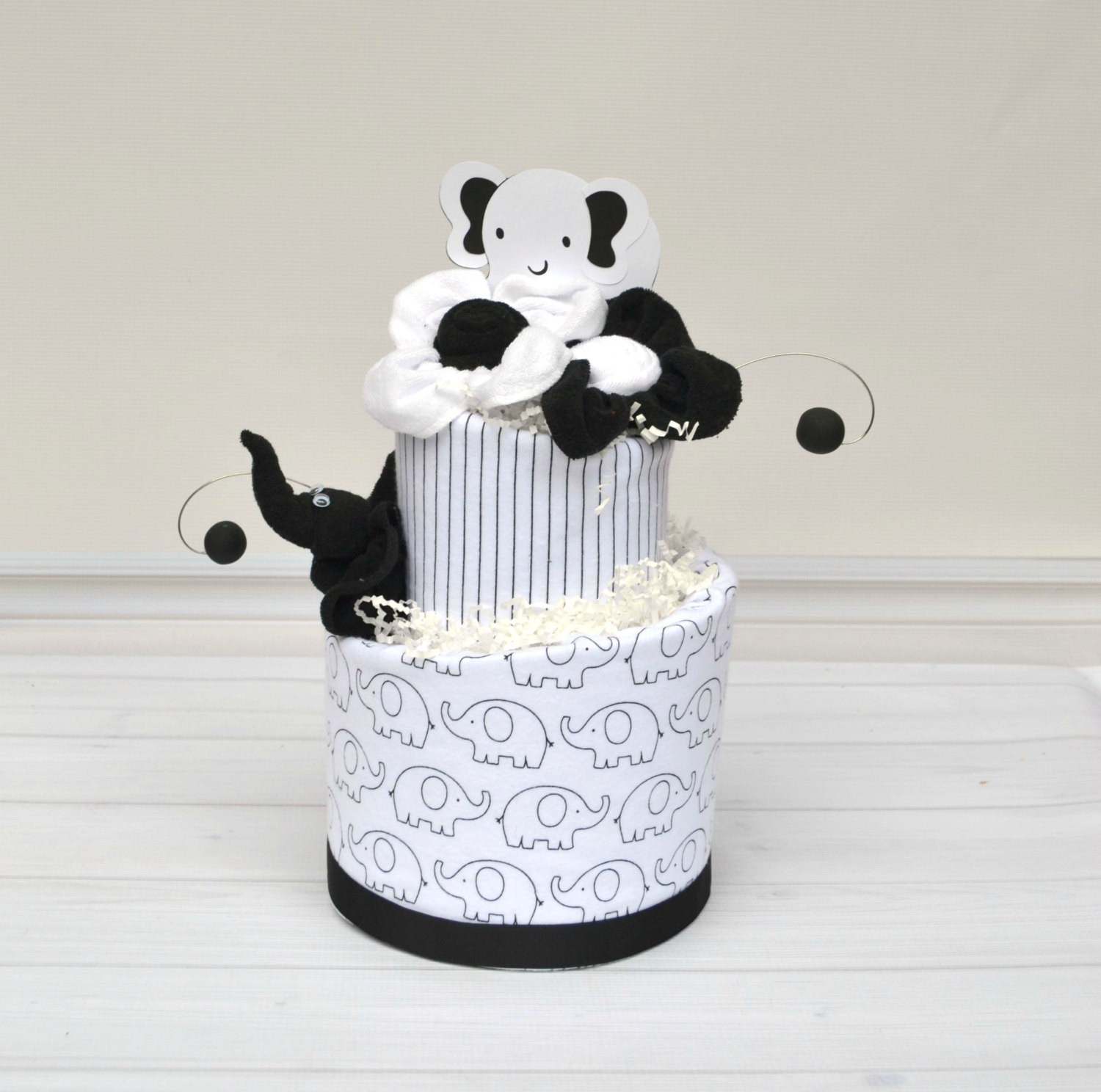 Black and White Elephant Baby Shower Cake