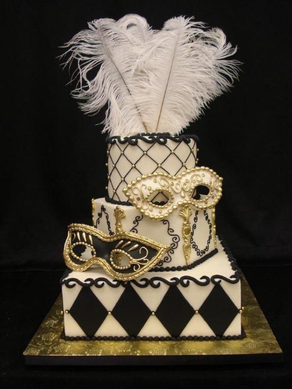 Black White and Gold Masquerade Cake