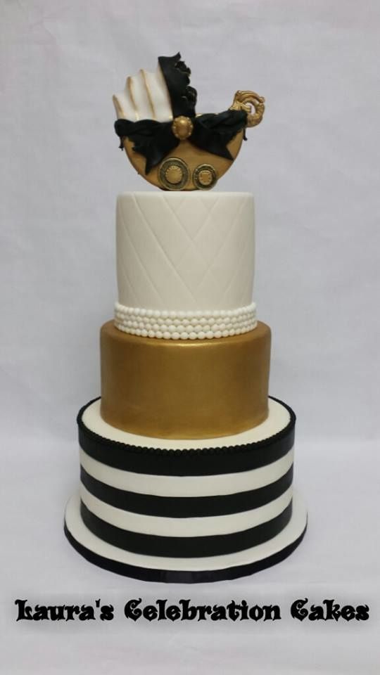 Black White Gold Baby Shower Cake