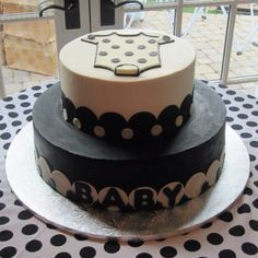 Black White Gold Baby Shower Cake