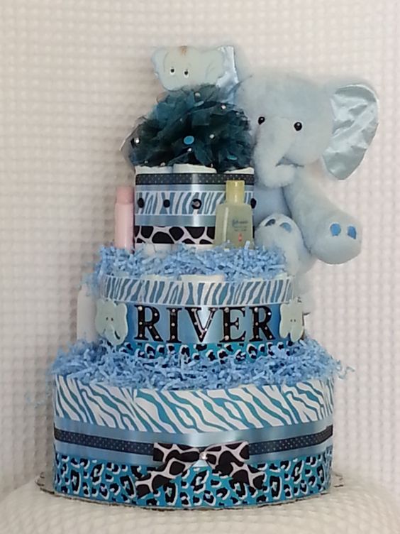 Elephant Boy Baby Shower Diaper Cake