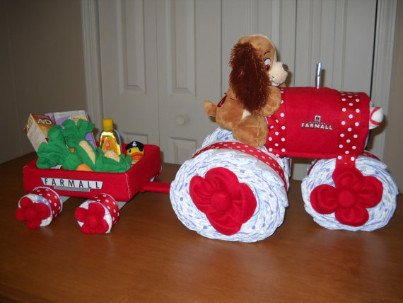 Farmall Tractor and Wagon Diaper Cake