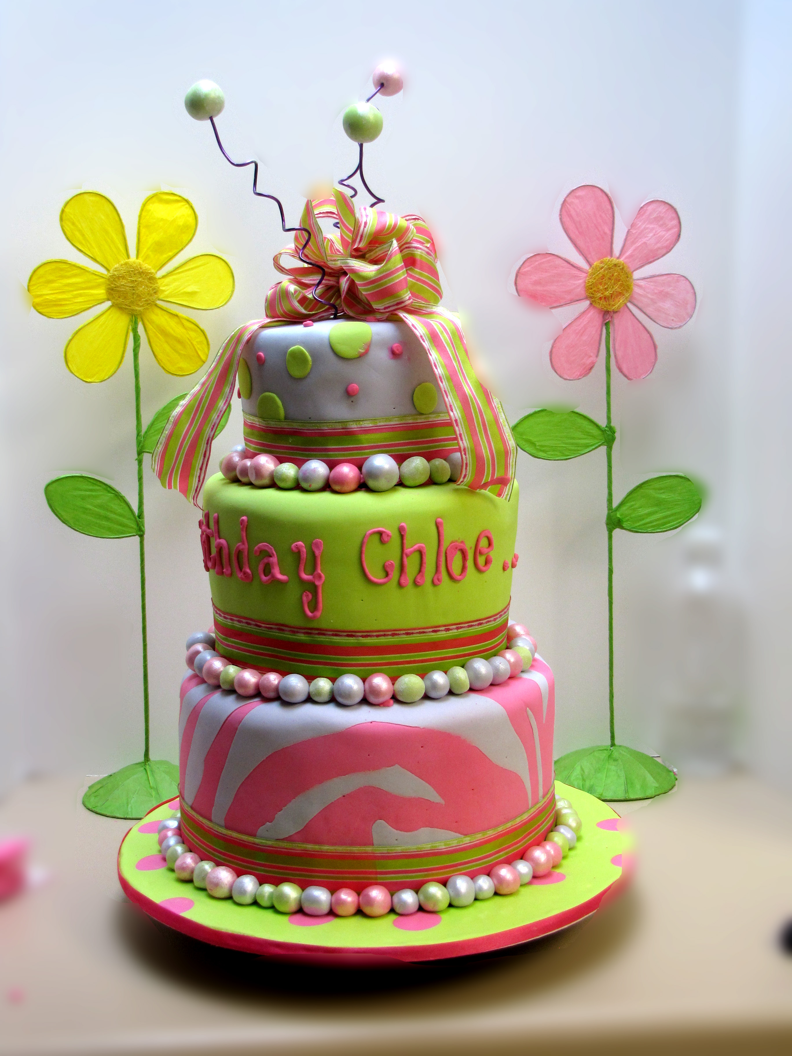 Lime Green and Pink Birthday Cake