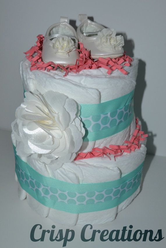 Mint and Coral Diaper Cake