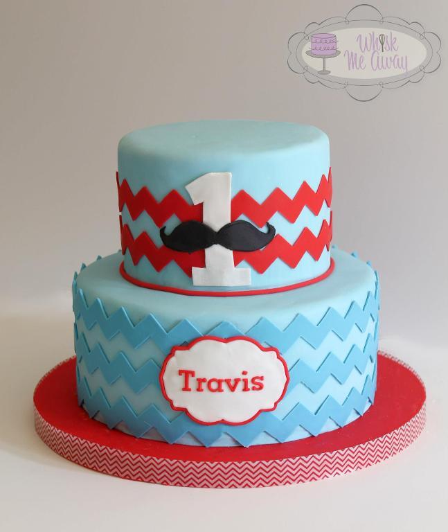 Mustache and Chevron 1st Birthday Cake