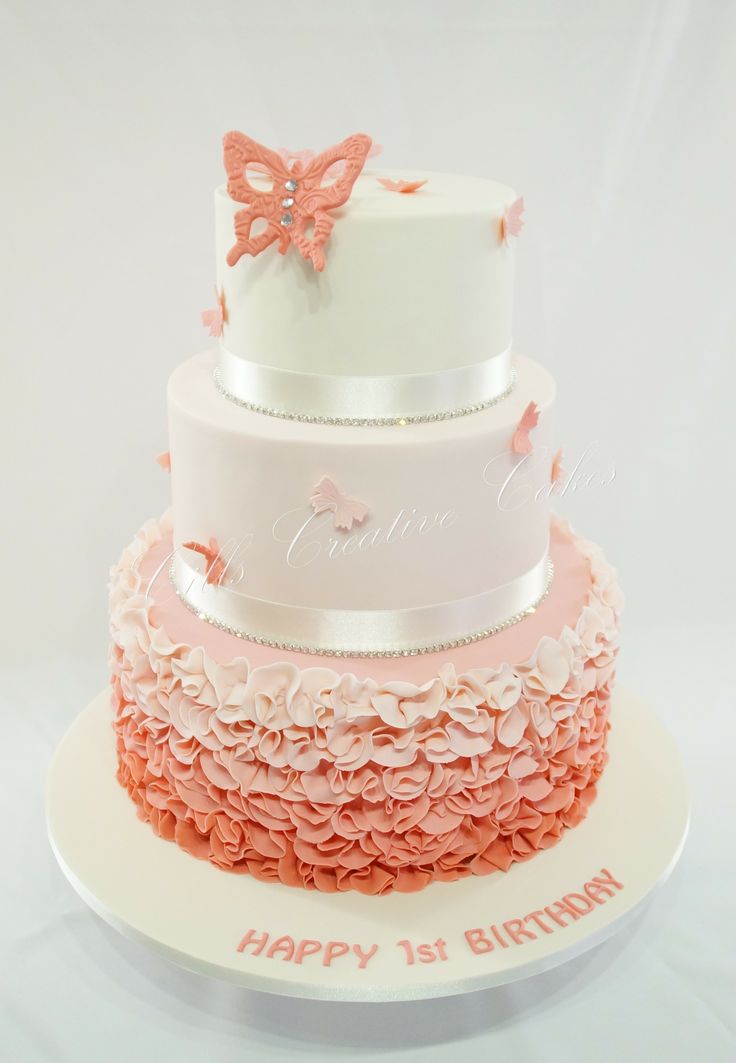 Peach Butterfly Birthday Cake