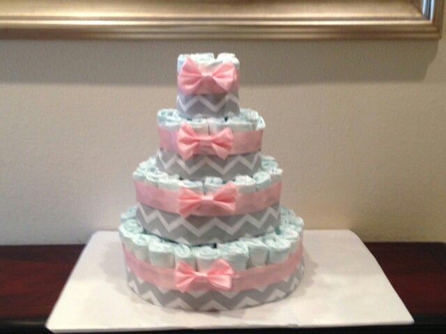 Pink and Gray Chevron Diaper Cake